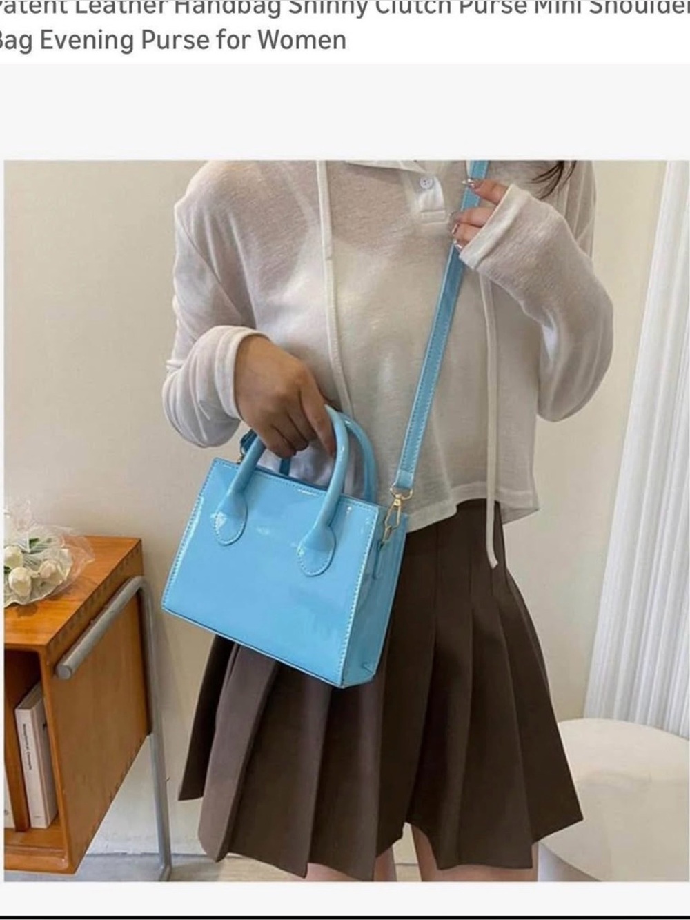 Patent Shine Mini Tote Bag in Light Blue - Women's Shoulder & Handbag